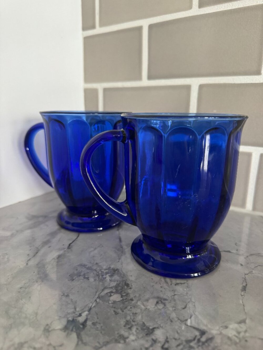 Vintage Cobalt Blue Glass Mugs – Set of 2